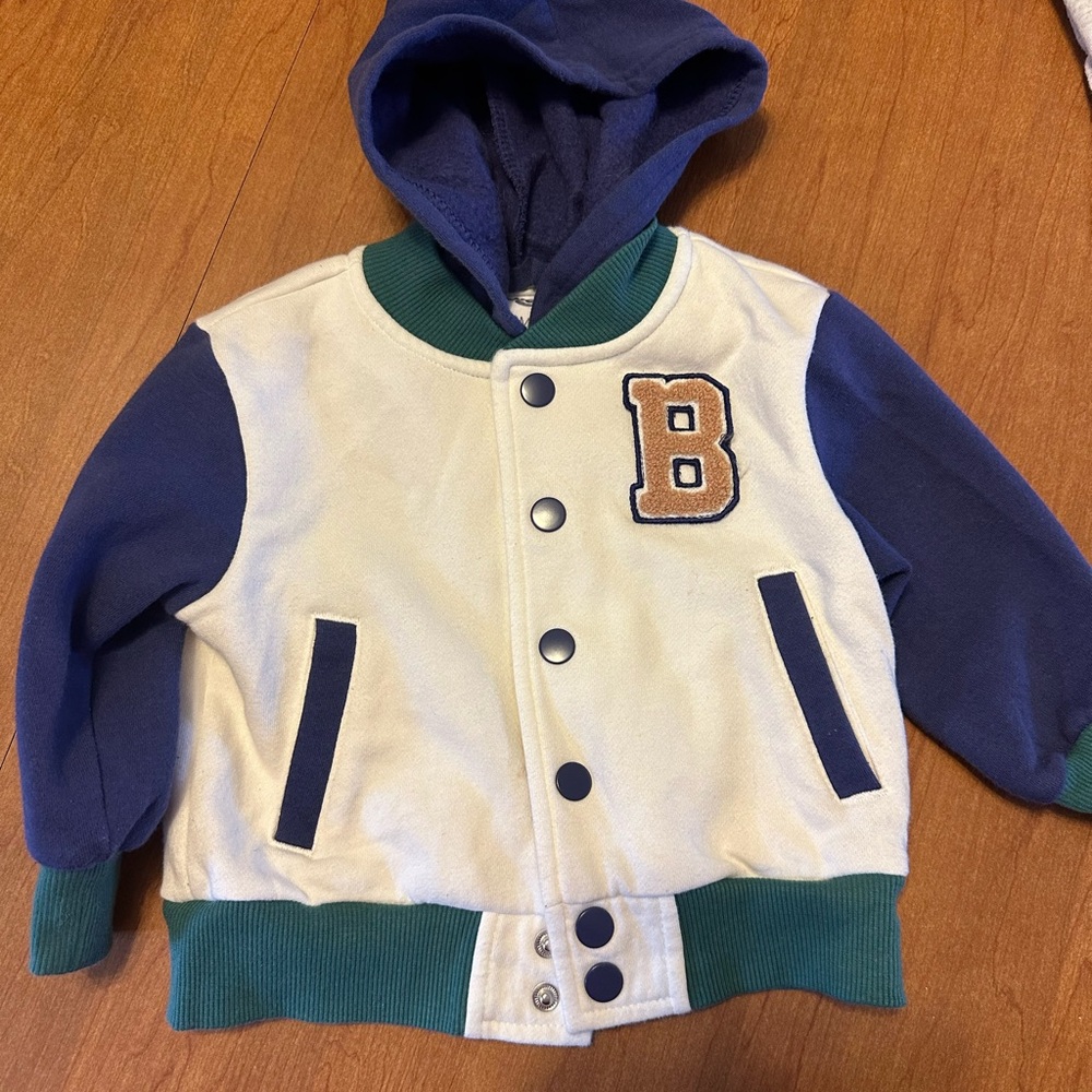 Blue and Cream Varsity Jacket with Hood